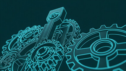 Gears Mechanism Technology Cyan Outline Digital Background