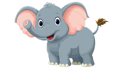 Cheerful Cartoon Cute Elephant Waving on White Background Vector Illustration