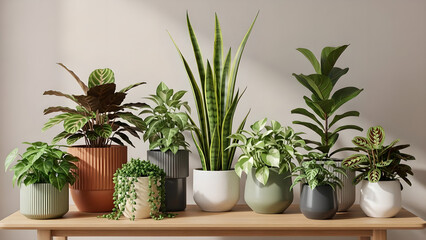 Houseplants Potted Plants Indoor Plants Green Leaves Wooden Table Modern Decor