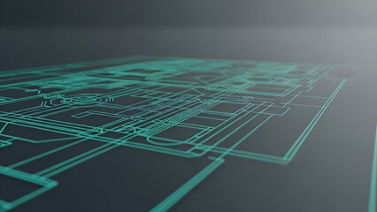 Digital Technology Circuit Lines Teal Abstract