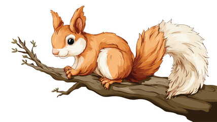 Playful Cartoon Squirrel on Tree with White Background Vector Illustration