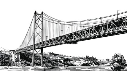 Fototapeta premium Colorful Cartoon Vector of Famous Ponte 25 de Abril Bridge in Isometric View