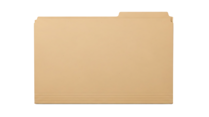 Beige File Folder with Tab on White Background for Office Organization