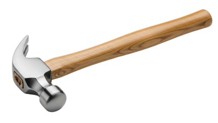 Hammer with Wooden Handle and Metal Head on White Background