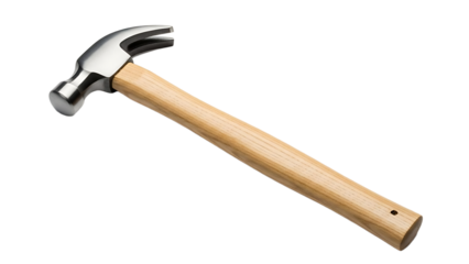 Hammer with Wooden Handle and Metal Head on White Background