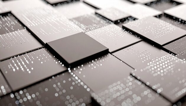 Close-up of a complex array of computer chips on a circuit board.