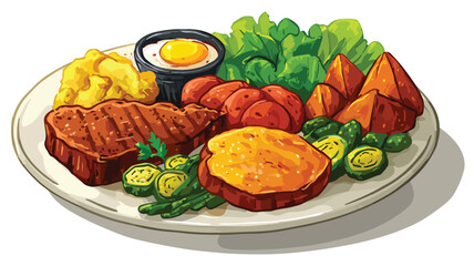 Soul Food Plate Cartoon Vector Illustration for Culinary Creatives