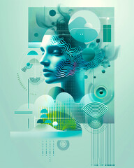 Aquarius Zodiac Pop Art Background with Colorful Bull Symbol