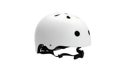Fototapeta premium White Safety Helmet with Black Adjustable Strap on Plain White Background