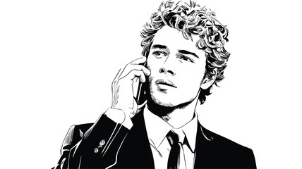 Young Businessman Talking on Mobile Phone - Vector Illustration