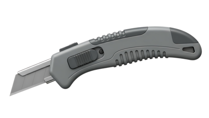 Gray Utility Knife with Retractable Blade on White Background