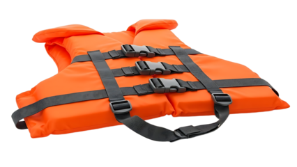 Bright Orange Life Jacket with Black Straps and Buckles for Safety and Water Activities