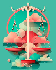 Libra Zodiac Pop Art Background with colorful Ram Symbol