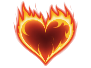 Fiery heart isolated on transparent background