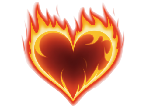 Fiery heart isolated on transparent background - Powered by Adobe