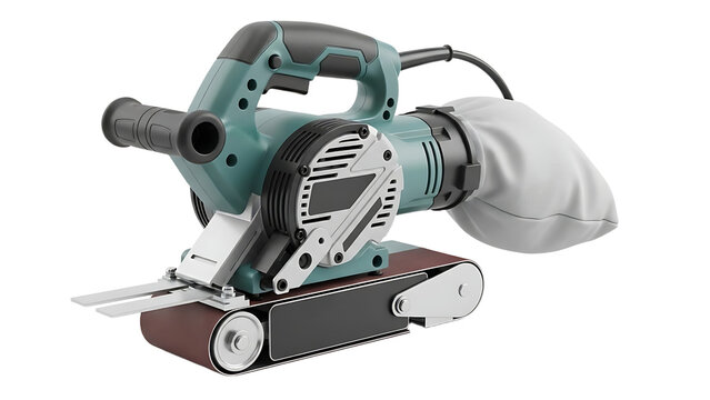 Electric Handheld Power Sander with Dust Bag and Sanding Belt for Woodwork and DIY Projects - Powered by Adobe