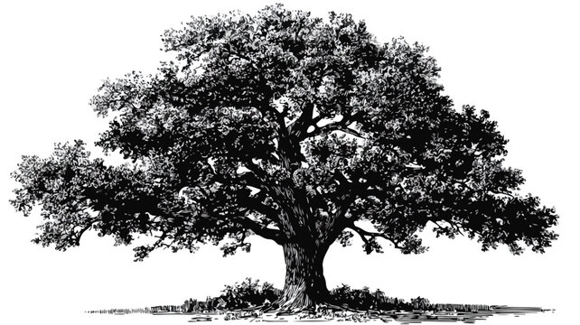 Oak Tree Vector Drawing with Inspirational Quote - Nature Artwork for Design Projects - Powered by Adobe