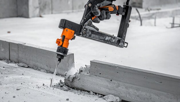 Concrete Nailer in Action - Securing Concrete Forms on Construction Site.