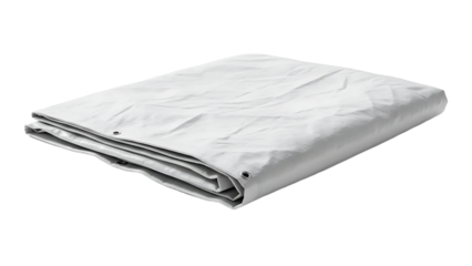 White Tarp Folded in Studio with Soft Lighting for Protective Covering or Camping Equipment