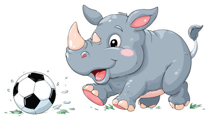 Fototapeta premium Adorable Rhino Soccer Cartoon Vector Illustration on White Background