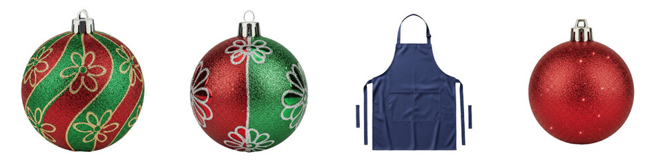 Christmas Ornaments festive baubles in red and green, featuring glitter finishes, metallic accents,...