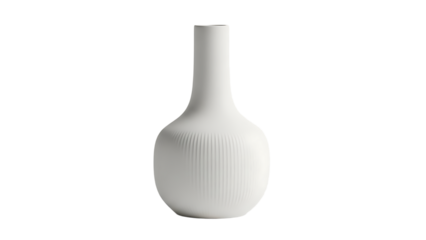 Minimalist White Ceramic Vase with Ribbed Texture on Neutral Background
