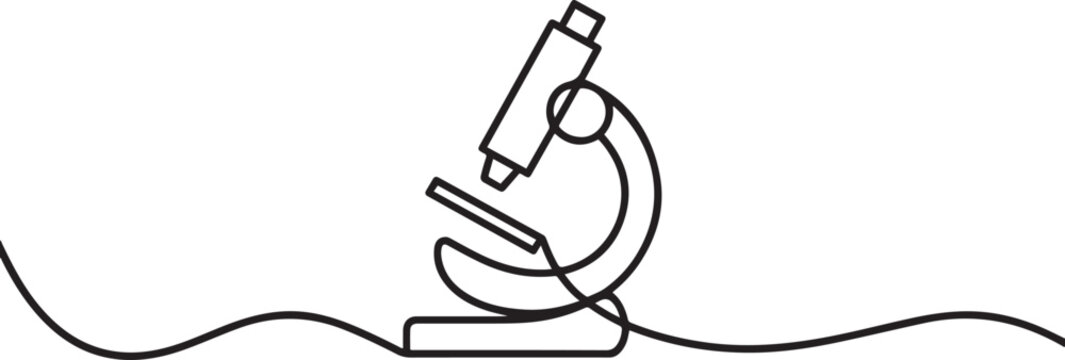 One continuous line. Microscope. Scientific instrument. Flat minimal icon. one line Art icon drawingOne continuous line. Microscope. Scientific instrument. Flat minimal icon. one line Art icon drawing