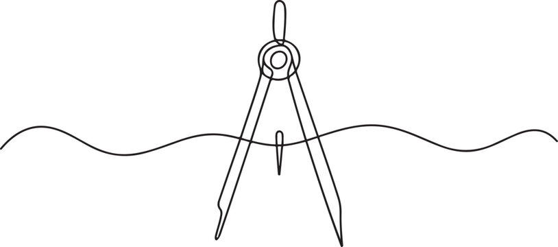 Single continuous line drawing of spring bow compass for drawing circle. one line Art icon drawing