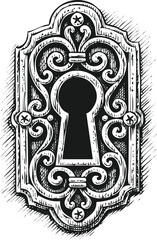 Intricate keyhole engraving art transparent and eps
