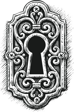 Intricate keyhole engraving art transparent and eps