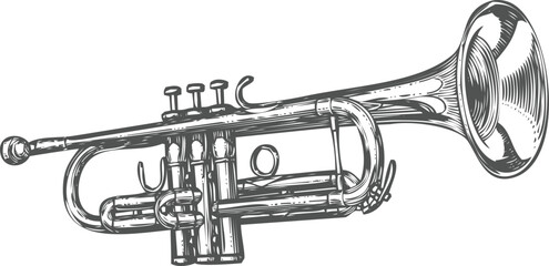 Silver trumpet engraving art transparent and eps