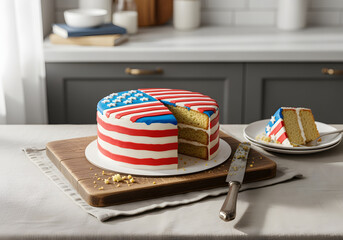 american flag cake detailed festive still life illustration for seasonal lifestyle and celebration use