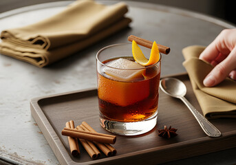 holiday cocktail with cinnamon detailed festive still life illustration for seasonal lifestyle and celebration use