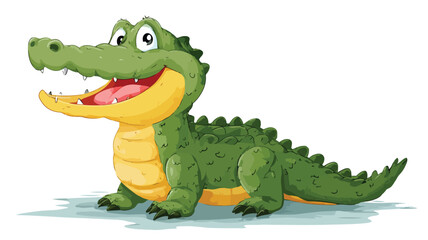 Cheerful Baby Crocodile Cartoon Character with Outline Isolated on White Background