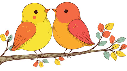 Adorable Bird Sticker Vector Illustration with Two Standing Birds