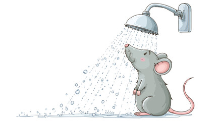 Adorable Cartoon Rat Showering in Vector Clip Art Illustration