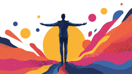 Dynamic Human Standing on Colorful Starburst Creative Vector Art