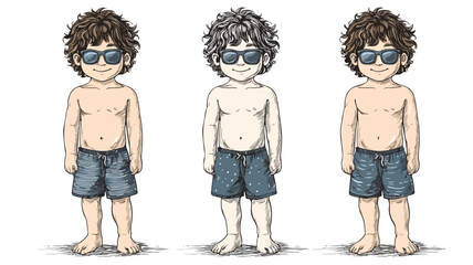 Three Images of a Boy in Swim Trunks and One in Swim Cap