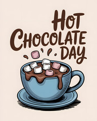 Hot chocolate day - cozy mug with marshmallows