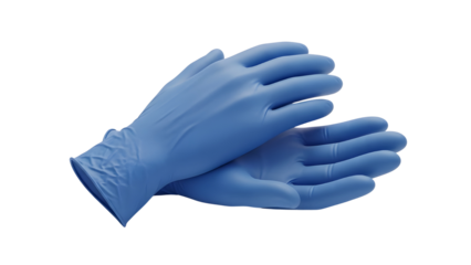 Pair of Blue Disposable Latex Medical Gloves Isolated on White Background