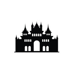 Fototapeta premium Majestic castle silhouette with towers and archway in black