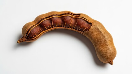 Sliced brown fruit on white background