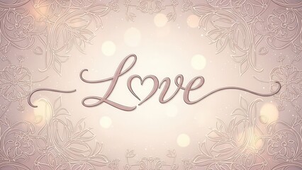 Elegant calligraphy word love with a heart shape on a subtle decorative pink bokeh background design