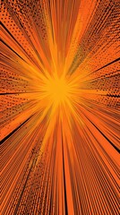 Intense orange comic book sunburst background with dynamic speed lines