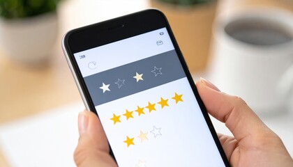 Customer feedback on a mobile phone with star ratings.