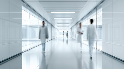 Obraz premium Medical staff walking through hospital corridor representing healthcare teamwork. 