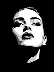 Woman Portrait Black and White Illustration.
