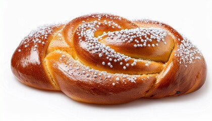 sweet brioche twist with pearl sugar topping curved layout isolated on white background