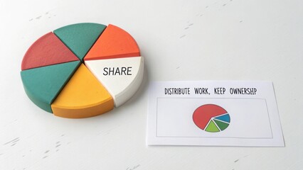 Pie chart sharing work on a white background