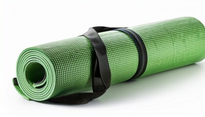 yoga mat rolled with strap isolated on a white background